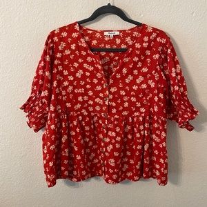Madewell floral button front peasant blouse